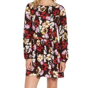 Hinge Burgundy Fudge Wild Bouquet Floral Pintuck Dress Size Small NWT